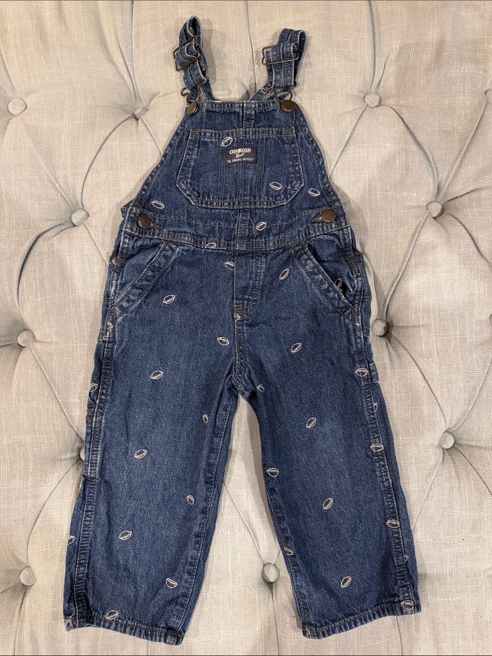 OshKosh B'gosh Dark Blue Football Pattern Denim Overalls